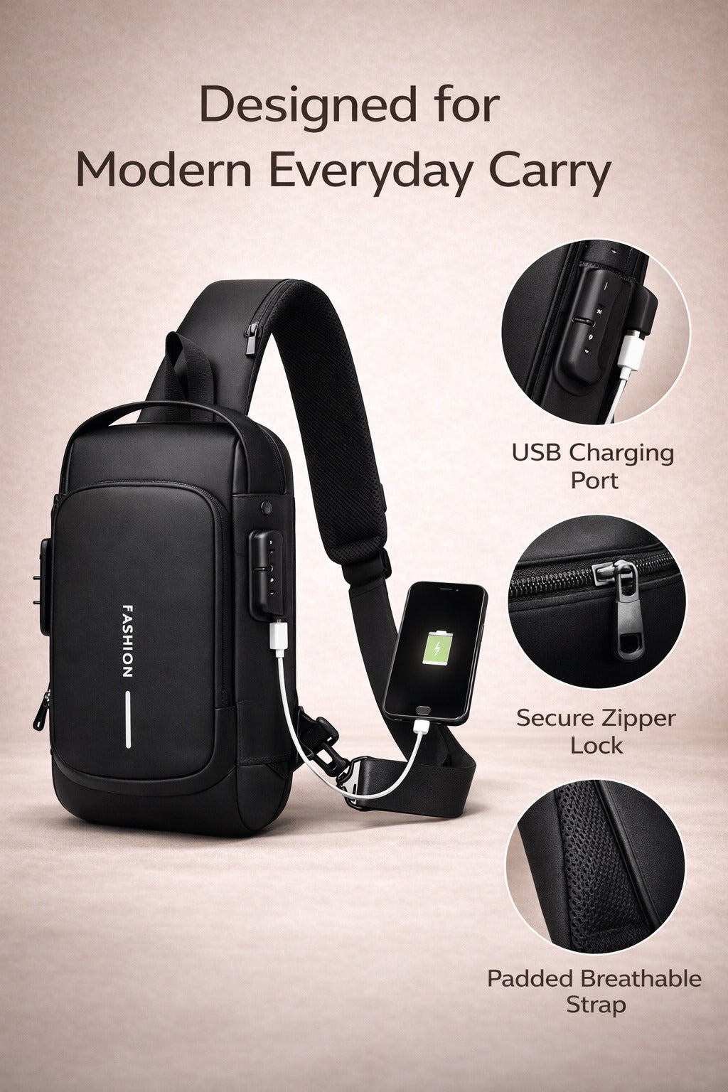 Compact Urban Carry Waterproof Anti-Theft Design (Obsidian Eclipse)