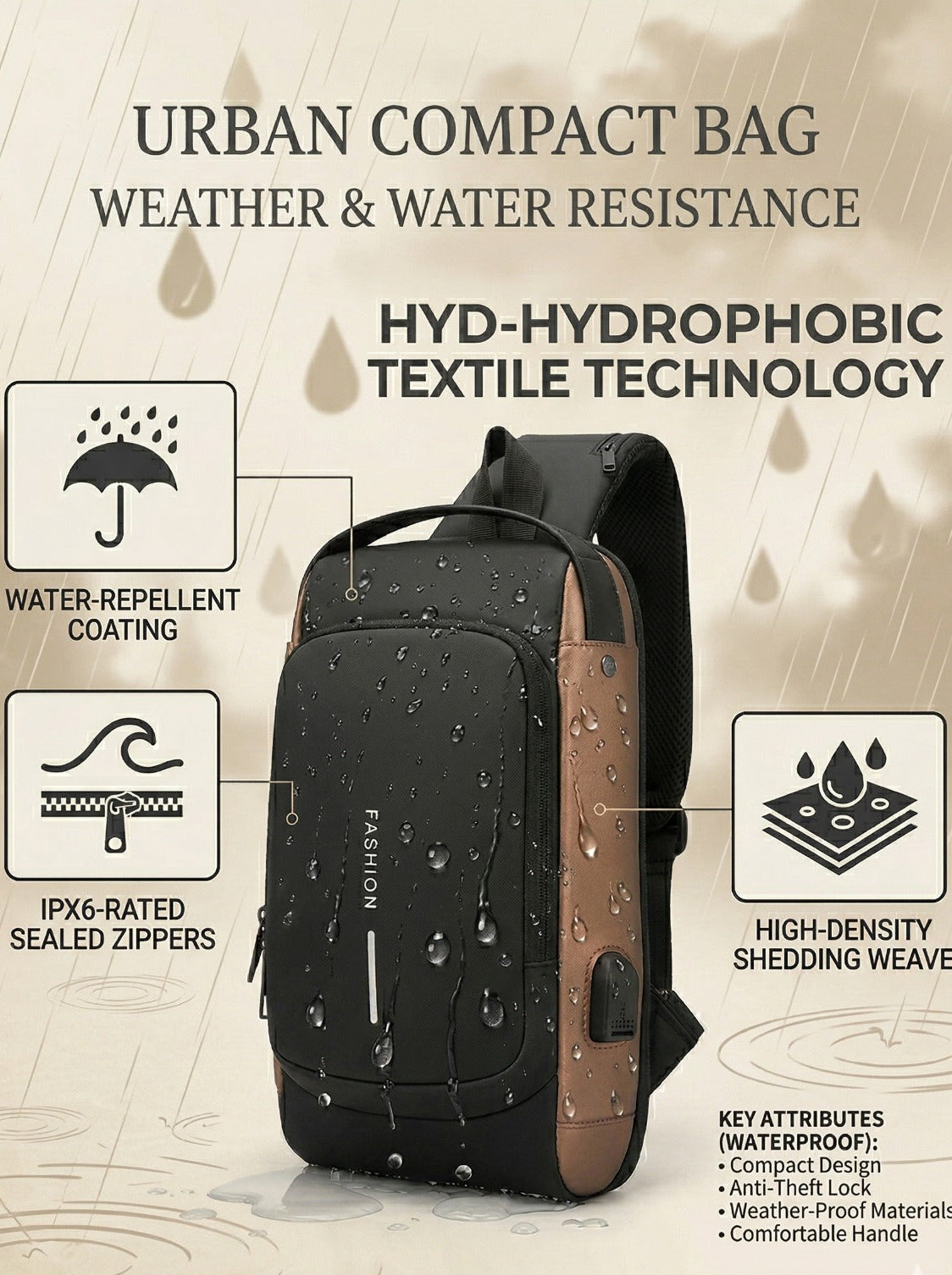 Smart Urban Carry Waterproof, Anti-Theft Design (Copper Dusk)
