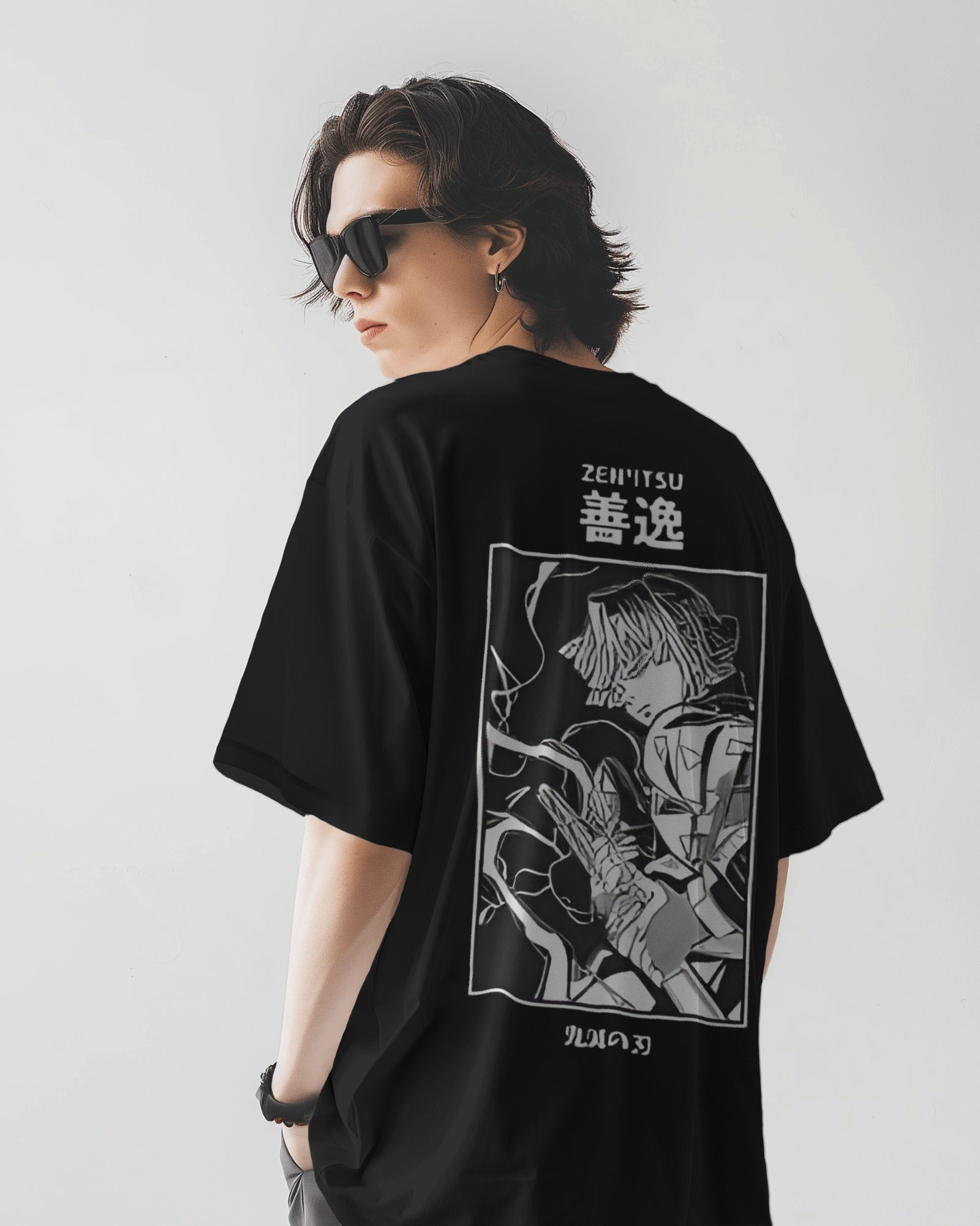 Zenitsu Black and White Oversized Tshirt Demon Slayer